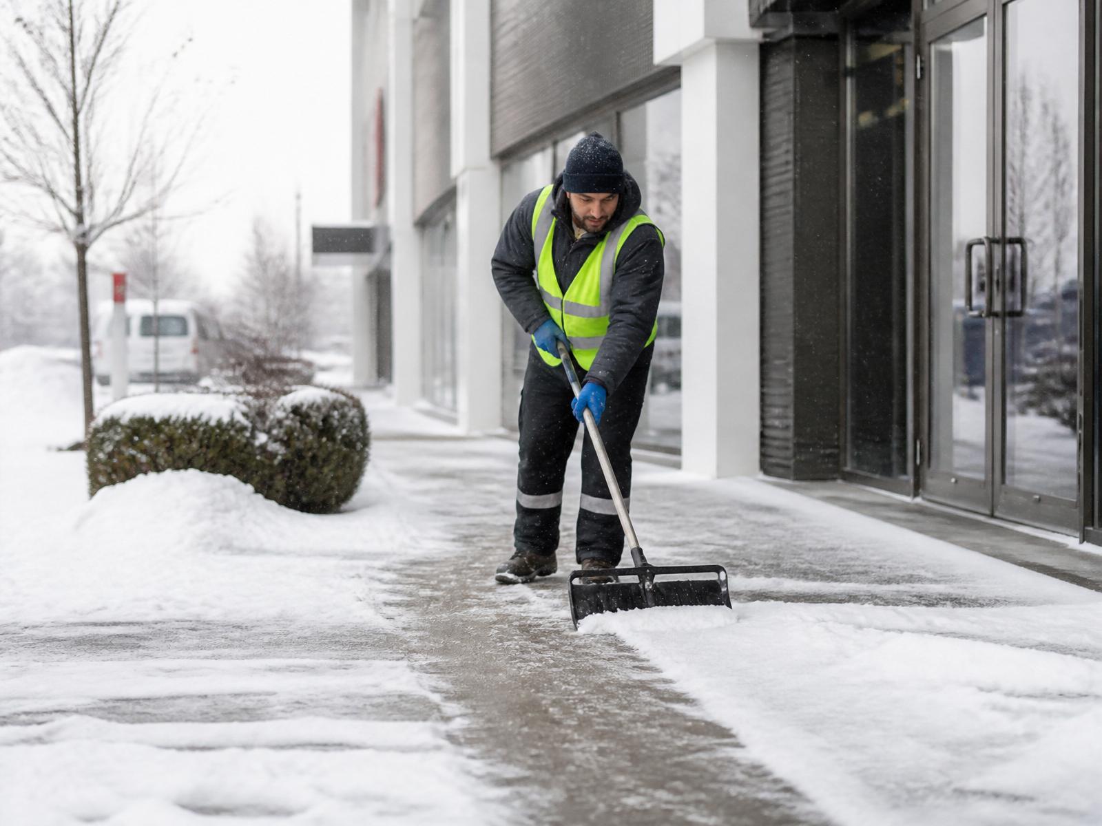 Winterdienst vor einem Gewerbeobjekt
